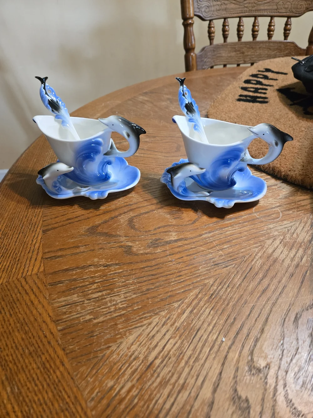 Blue Dolphin 3-piece Tea Cup Set
